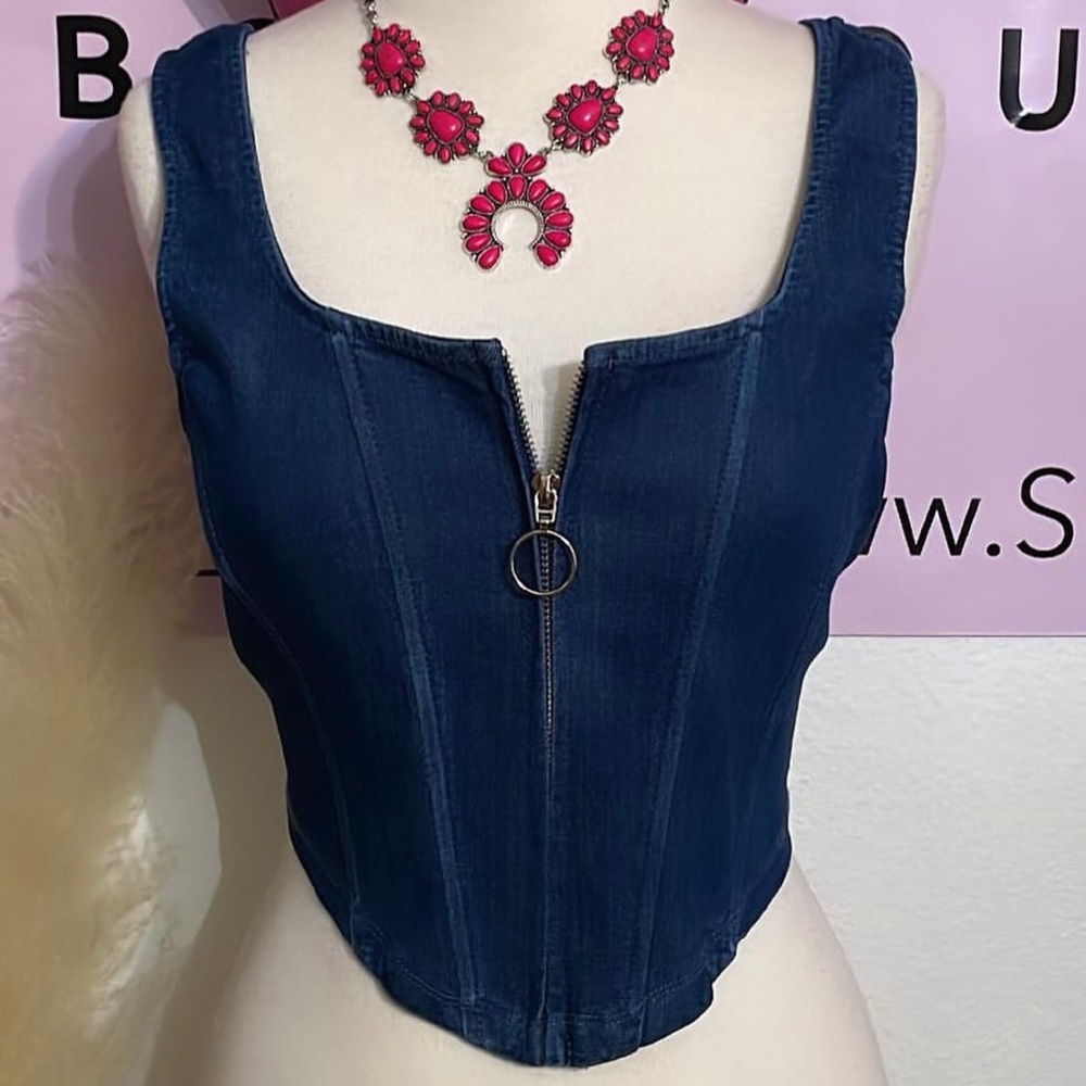 Zip Up Denim Top
